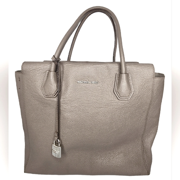 MICHAEL Michael Kors Handbags - Michael Kors Studio Mercer Large Satchel Tote CINDER Leather Gray Taupe
